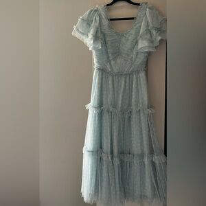 Ivy City Co Soft Blue Ruffled Midi Dress